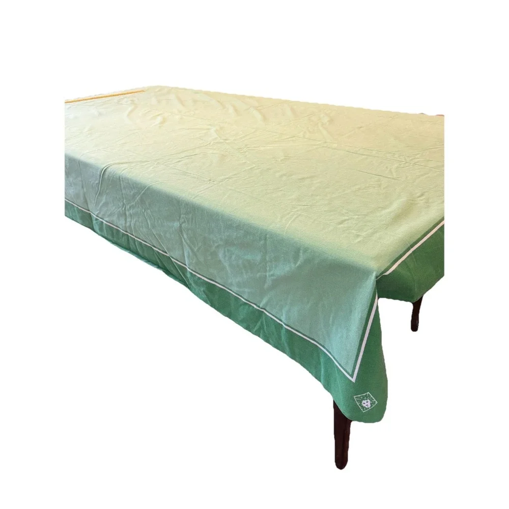 Vintage Anne Klein‎ Green Tablecloth 67x91 Cotton Lion Logo Robinson Golluber